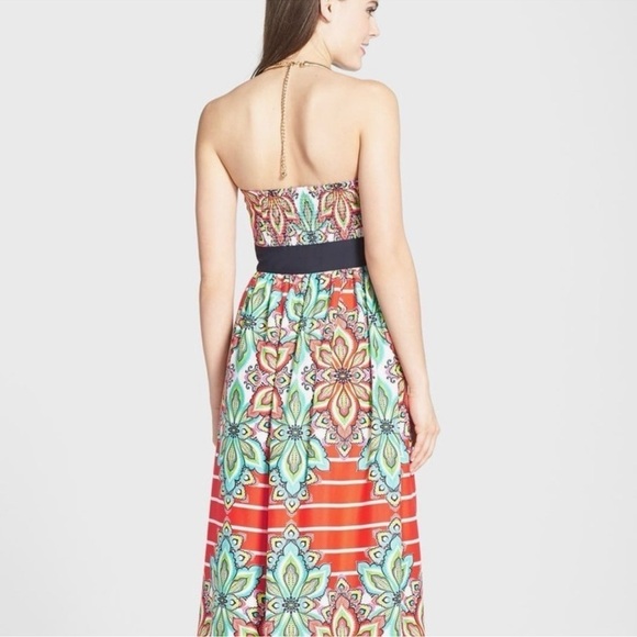 ELIZA J Crepe de Chine Floral Halter Handkerchief Maxi Dress Size 8 - Picture 2 of 14